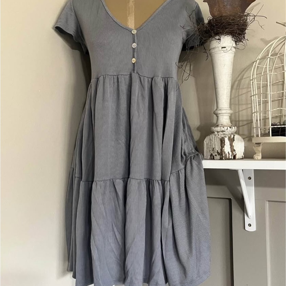 See You Monday Gray Button-Front Dress
